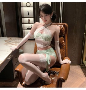 FEE ET MOI - Chic Drawstring Open-Back Hip-Baring Set (White - Green)
